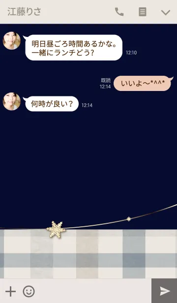 [LINE着せ替え] エレガント 雪の結晶 ネイビー チェックの画像3
