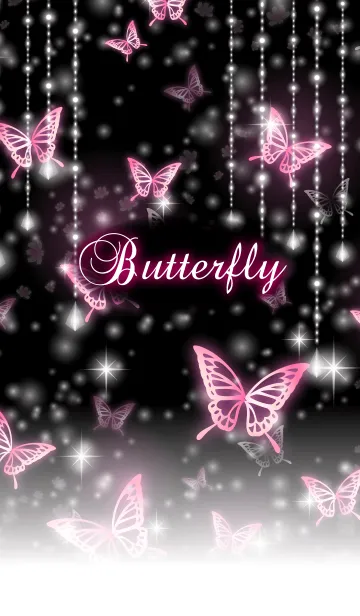 [LINE着せ替え] Butterfly 幻想蝶々-黒×ピンク-の画像1