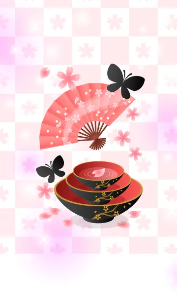 [LINE着せ替え] 【和柄】桜と蝶の画像1