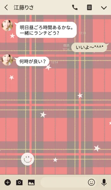 [LINE着せ替え] 赤チェックとスマイルの画像3
