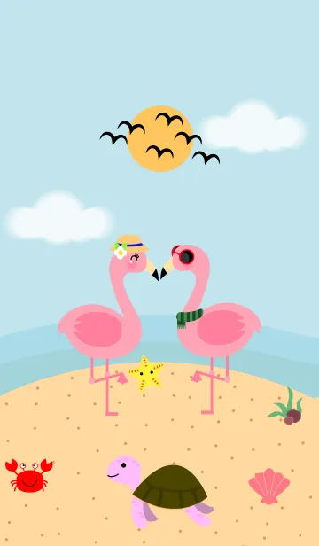 [LINE着せ替え] Pink Flamingo on the Beach Theme v.2(jp)の画像1