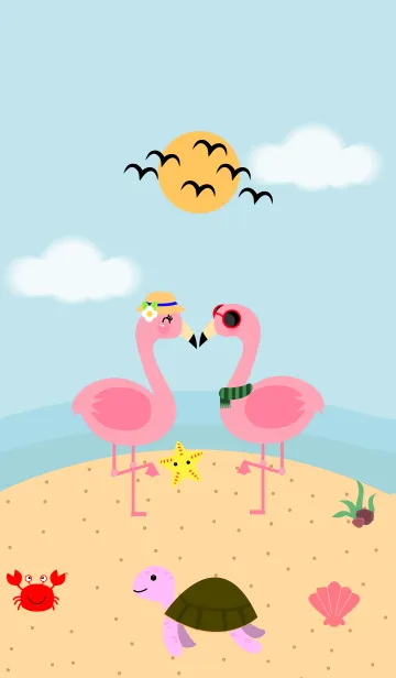 Pink Flamingo on the Beach Theme v.2(jp)の着せ替えメイン画像