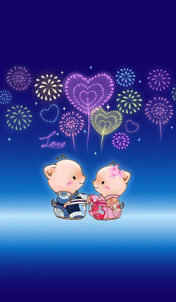 [LINE着せ替え] リトルピッグエイミー〜ロマンチックな花火の画像1