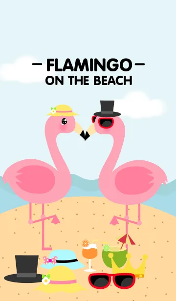 [LINE着せ替え] Cute Flamingo on the beach Theme V.2(jp)の画像1