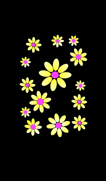 黄色い花模様 [ 黒背景 ] var. 2のLINE着せ替え
