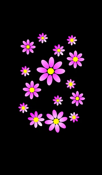 ピンクの花模様 [ 黒背景 ] var. 2のLINE着せ替え