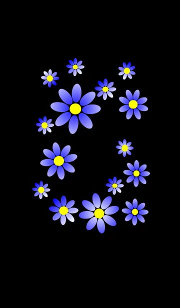 [LINE着せ替え] 青い花模様 [ 黒背景 ] var. 2の画像1