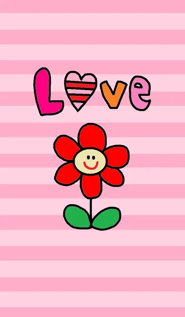 [LINE着せ替え] ハッピー フラワー x ピンク ボーダーの画像1