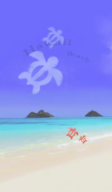 [LINE着せ替え] ハワイのビーチと海がめの雲の画像1