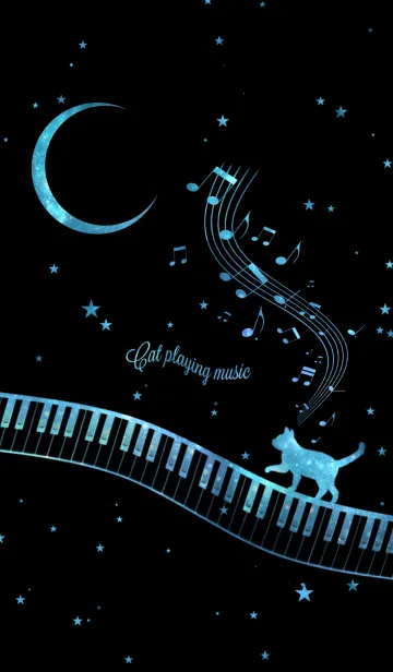 [LINE着せ替え] Cat Playing Music Piano Black × Spaceの画像1