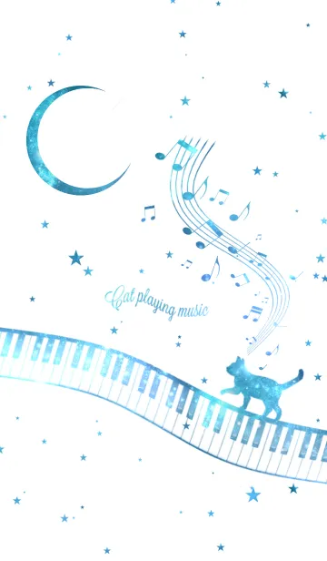 [LINE着せ替え] Cat Playing Music Piano White x Spaceの画像1