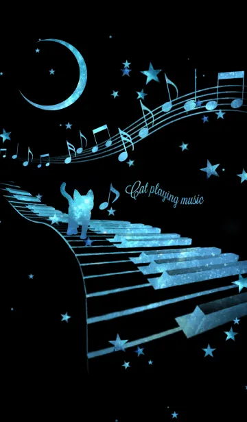 [LINE着せ替え] Cat Playing Music Piano Black x Space 2の画像1