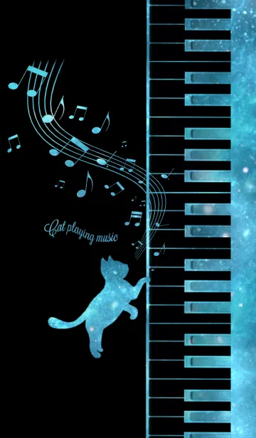 [LINE着せ替え] Cat Playing Music Piano Black x Space 3の画像1