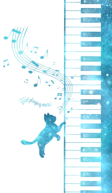 [LINE着せ替え] Cat Playing Music Piano White x Space 3の画像1