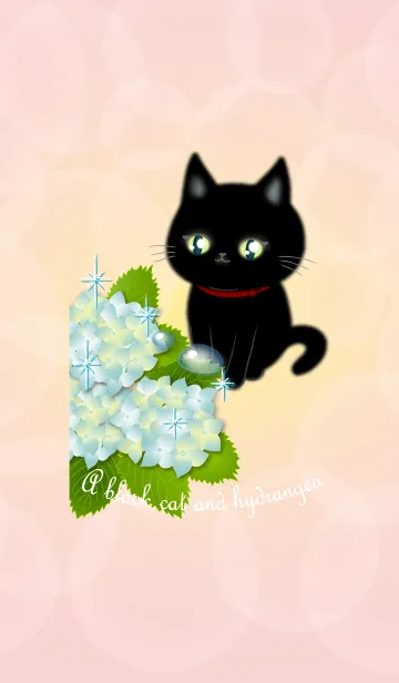 [LINE着せ替え] アジサイの花と黒猫ちゃん2(雨上がり編)の画像1