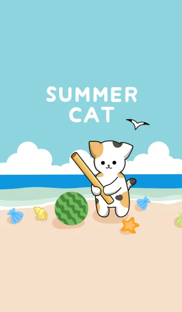 [LINE着せ替え] 夏猫（三毛猫ver)の画像1