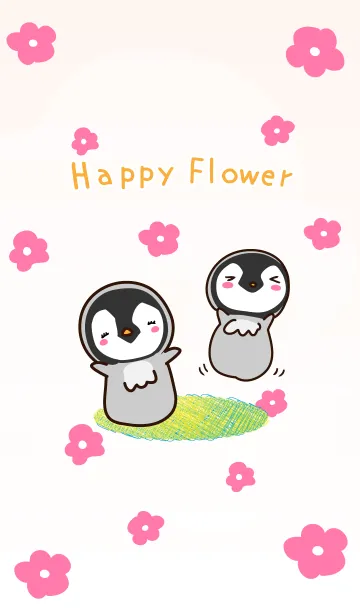 [LINE着せ替え] 小さなペンギンさん ハッピーフラワーの画像1
