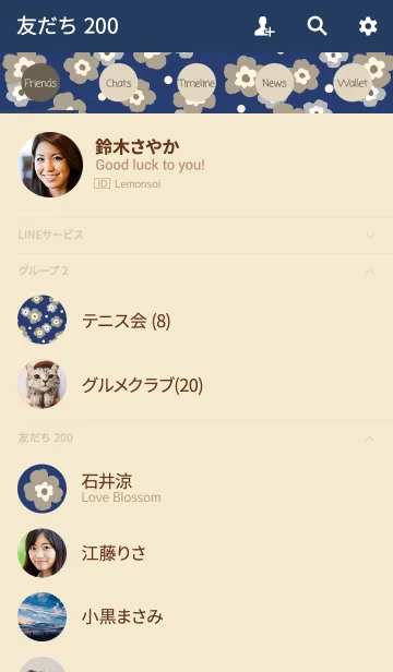 [LINE着せ替え] 北欧風～花と水玉～ネイビー＆ベージュの画像2