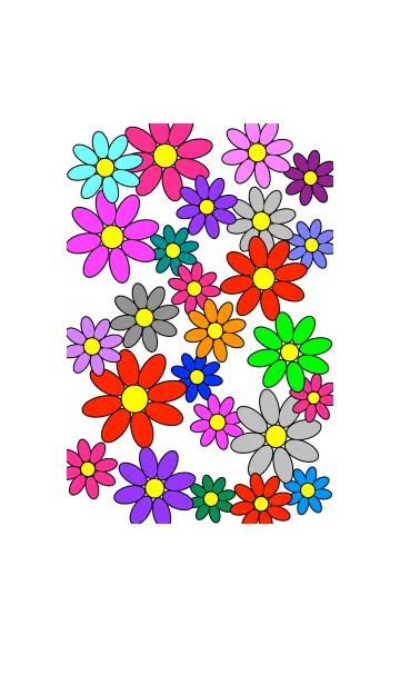 [LINE着せ替え] カラフル フラワー 花模様 [ 白 ] Ver.2の画像1