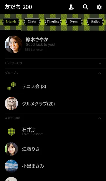 [LINE着せ替え] Black × Check 04 Greenの画像2